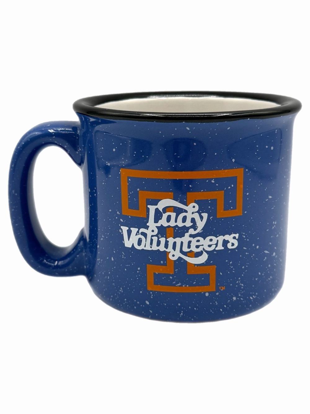 Blue Speckled Ceramic “Lady Volunteers” Logo T Campfire-style coffee Mug